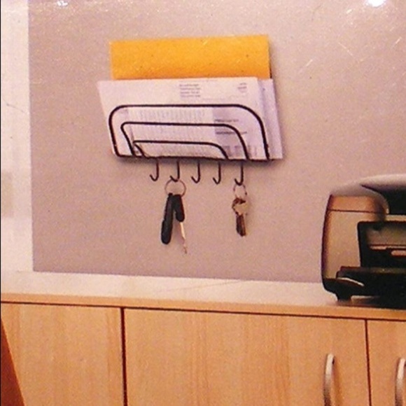 Order Home Wall Organizer 5 Hook Rack Key Rack and Mail Organizer Metal Black - Picture 5 of 9